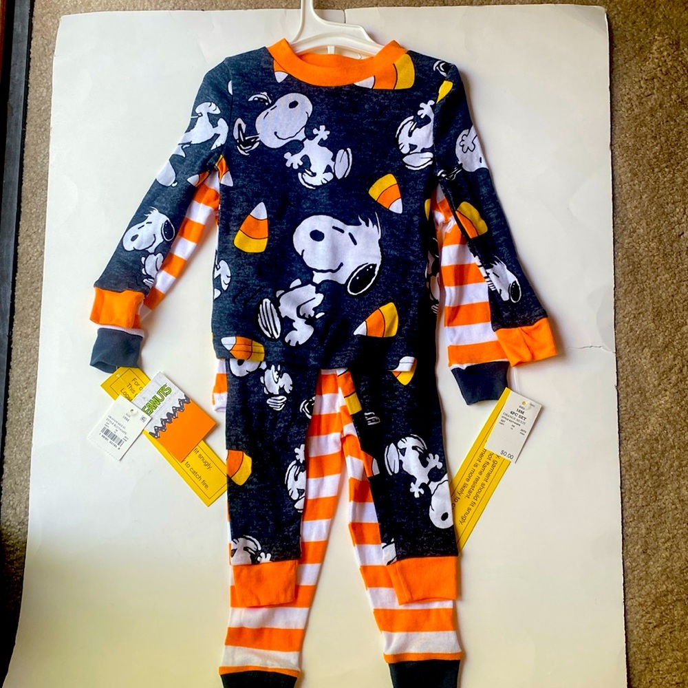 Peanuts Snoopy Halloween Toddler Boy and Girl Unisex Cotton Pajama Set, 4 Piece